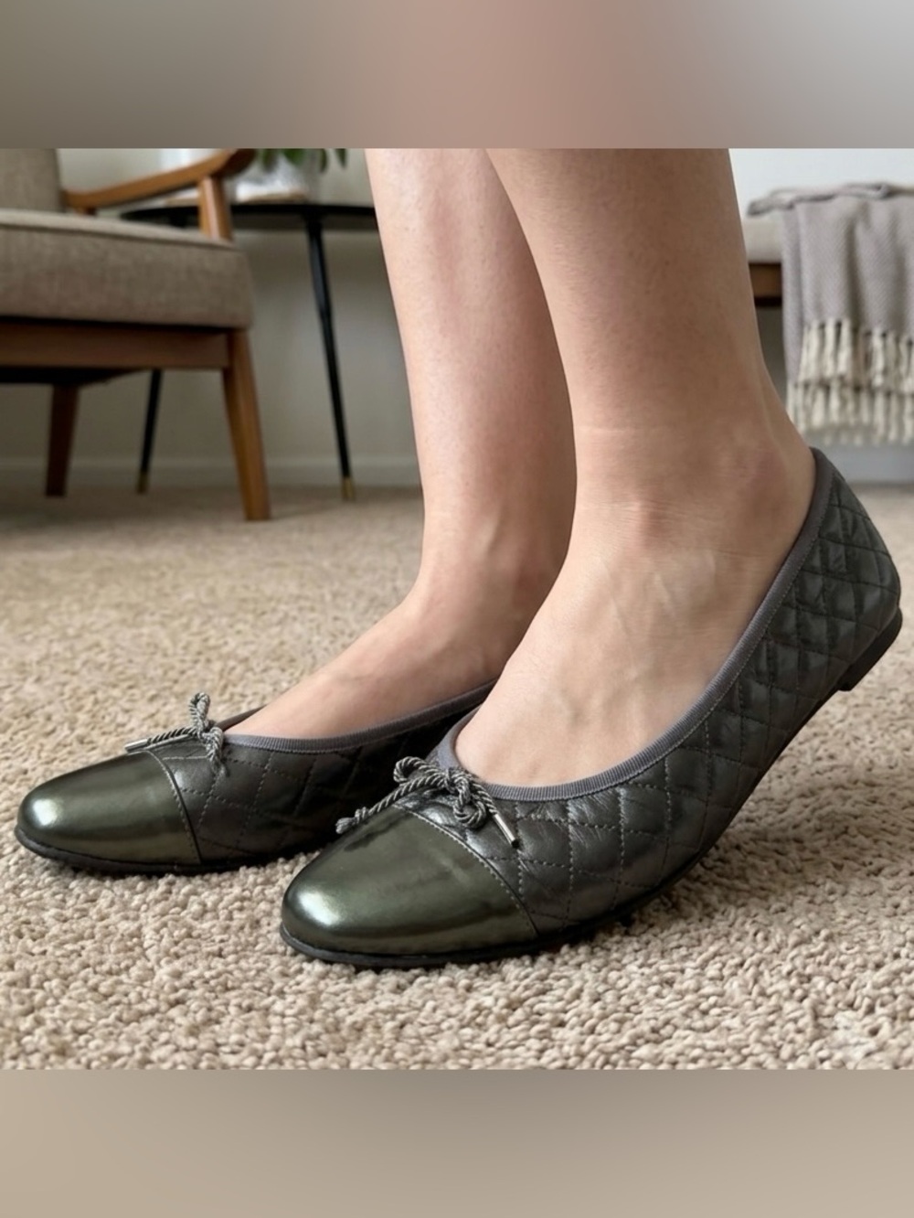 PAUL MAYER Best Cap Toe Quilted Leather Ballet Flat with Bow